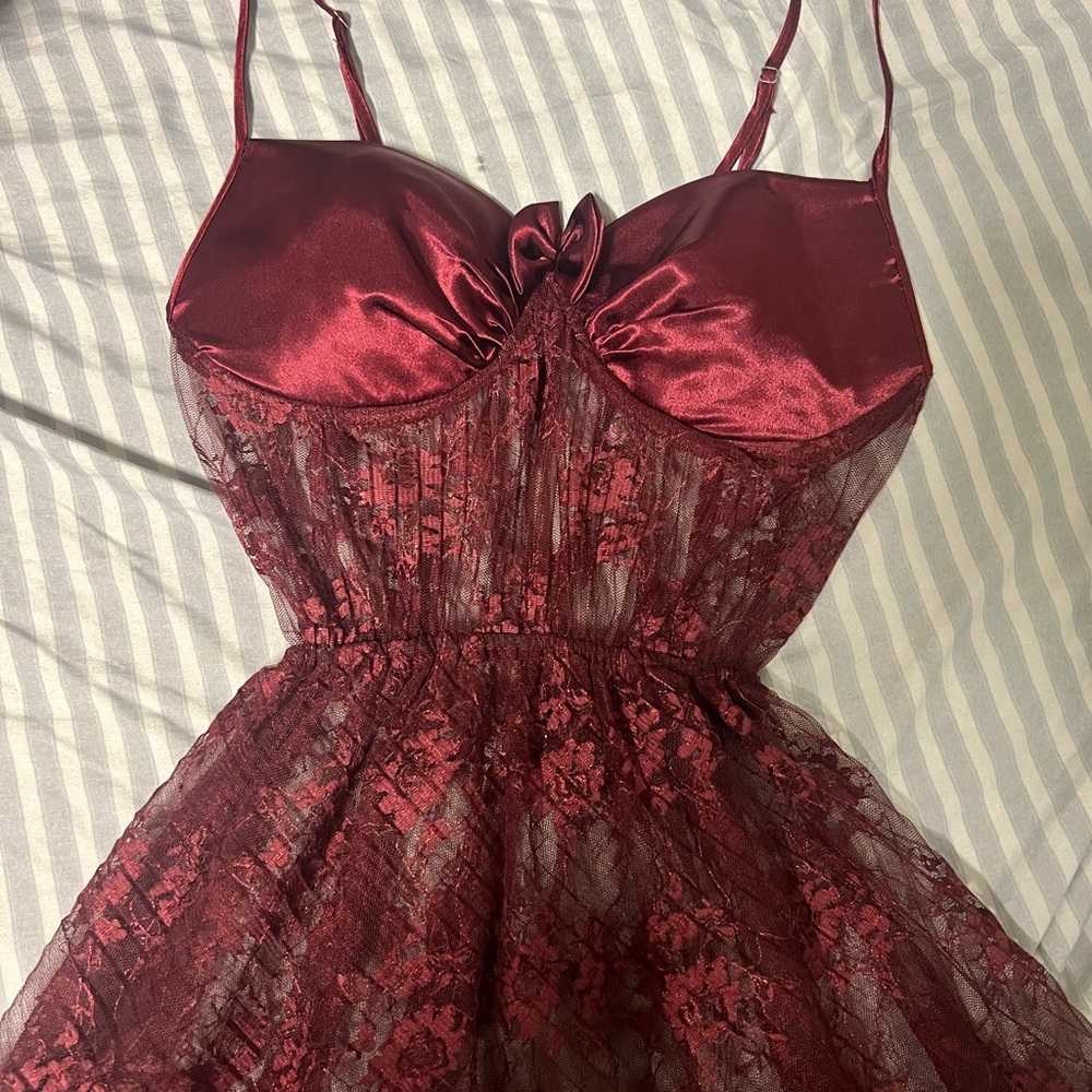 Elegant Burgundy Lace Lingerie Dress